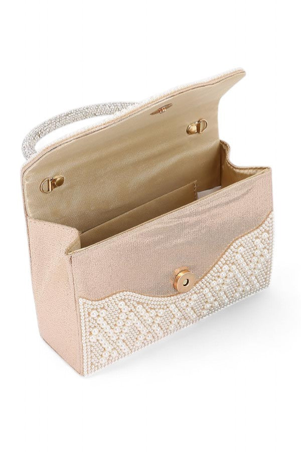 Pearl And Rhinestone Top Handle Clutch Bag