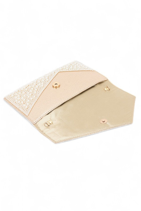 Pearl And Rhinestone Envelope Clutch Bag