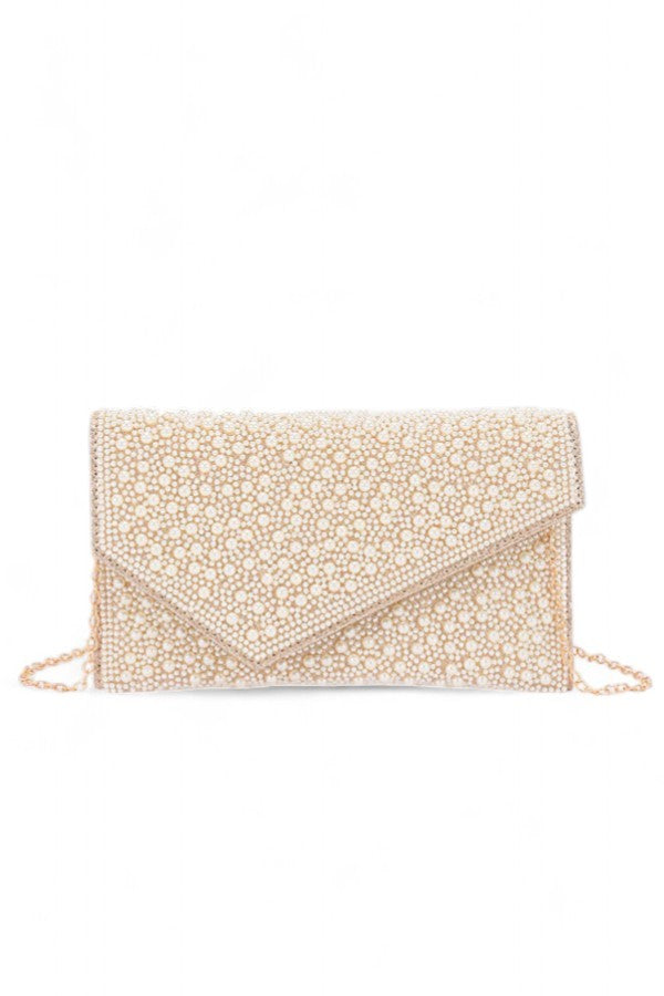 Pearl And Rhinestone Envelope Clutch Bag