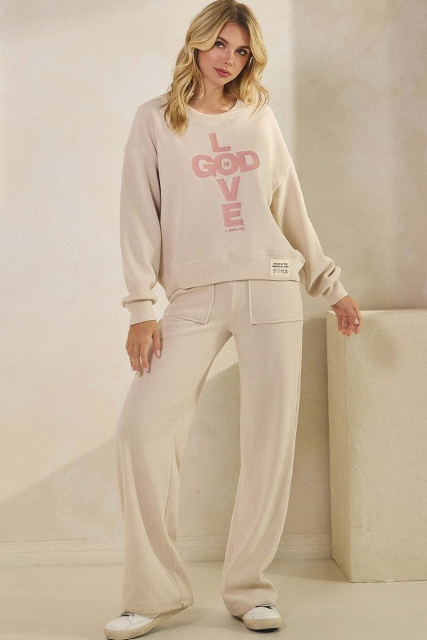 Womens God Is Love Corduroy Graphic Sweatshirt