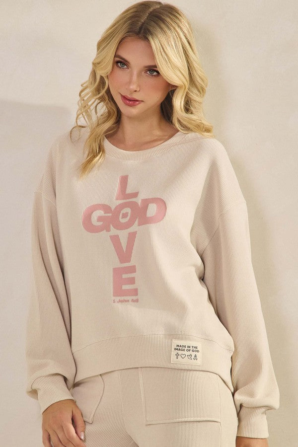 Womens God Is Love Corduroy Graphic Sweatshirt