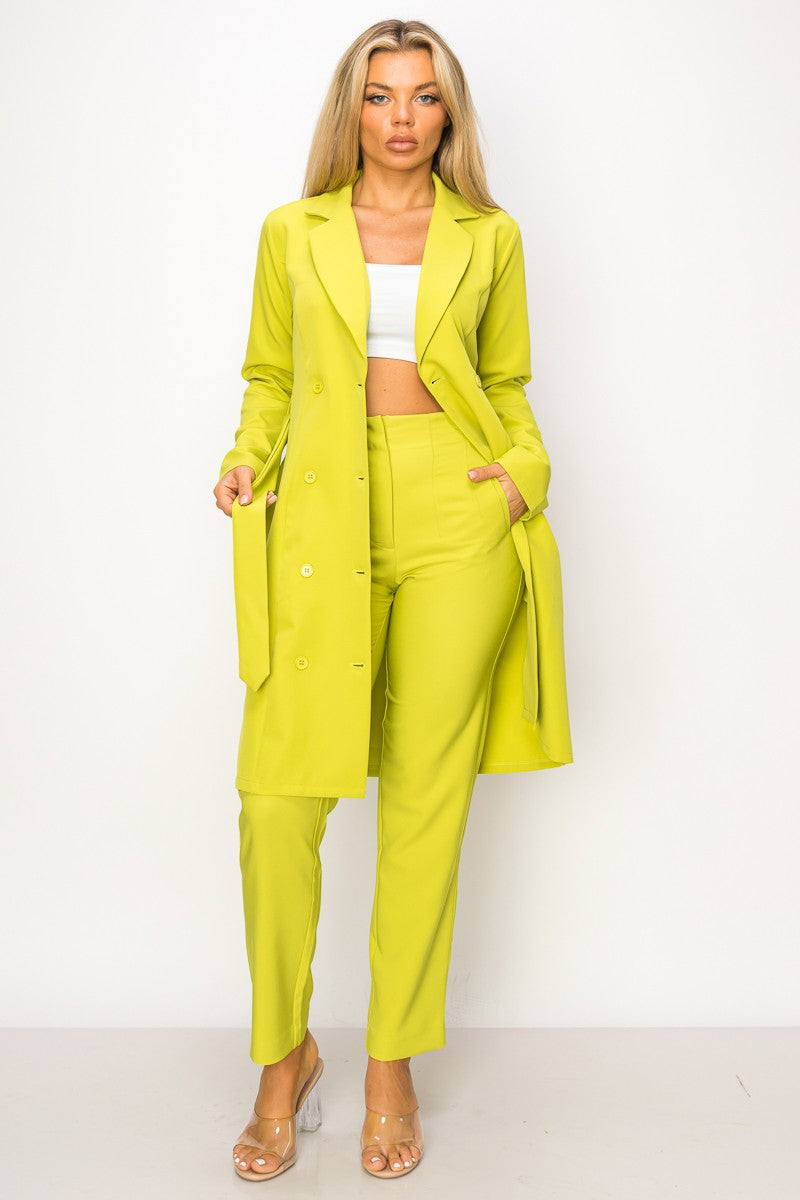 Lemon Elegant Solid Long Sleeve Belted Blazer Dress