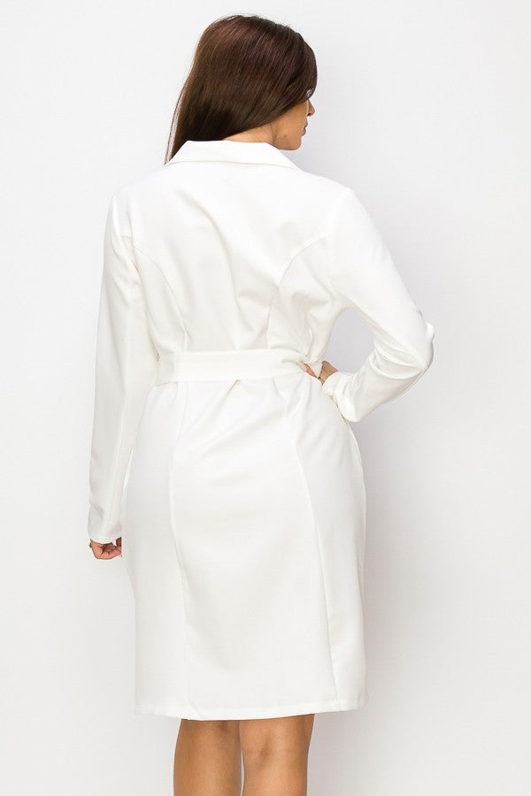 Mauve Elegant Solid Long Sleeve Belted Blazer Dress