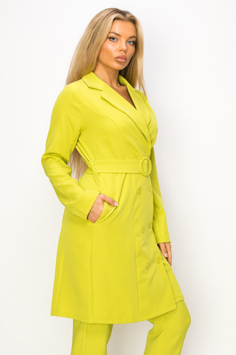Ivory Elegant Solid Long Sleeve Belted Blazer Dress