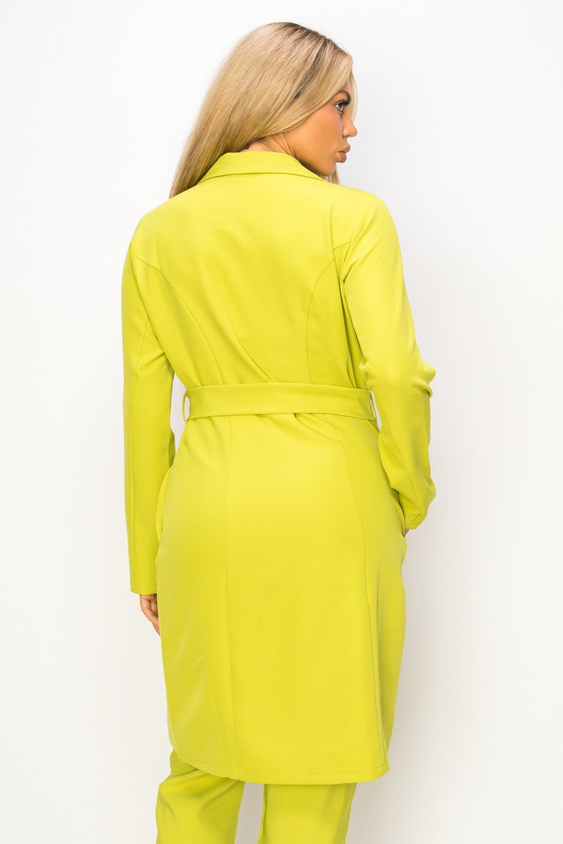 Lemon Elegant Solid Long Sleeve Belted Blazer Dress