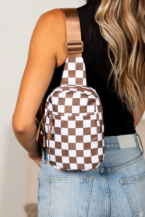 Kenzie Nylon Checkered Sling Bag