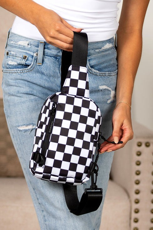 Kenzie Nylon Checkered Sling Bag