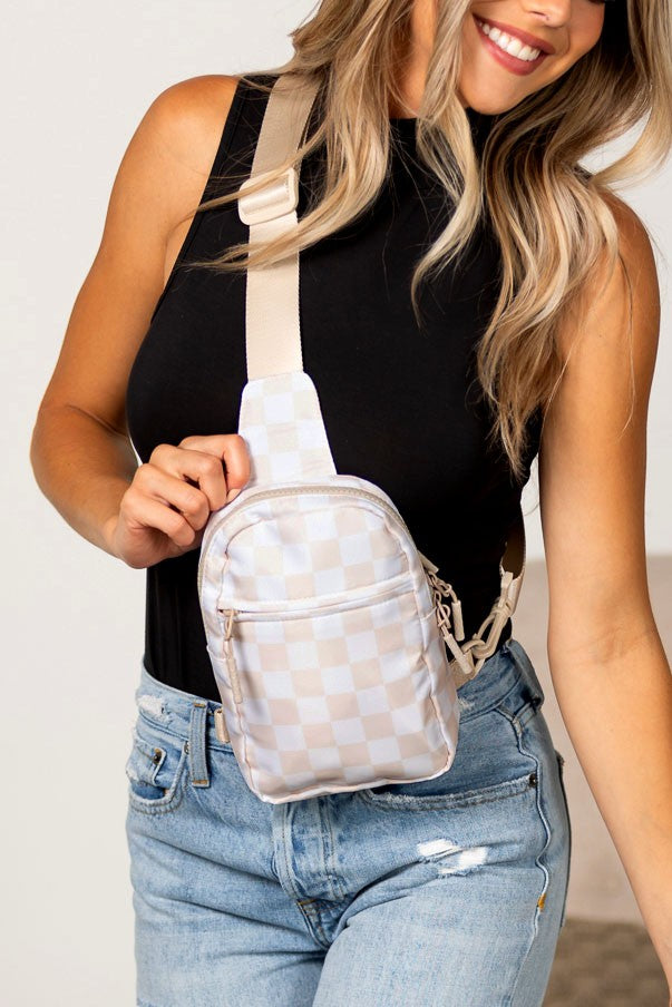 Black Kenzie Nylon Checkered Sling Bag