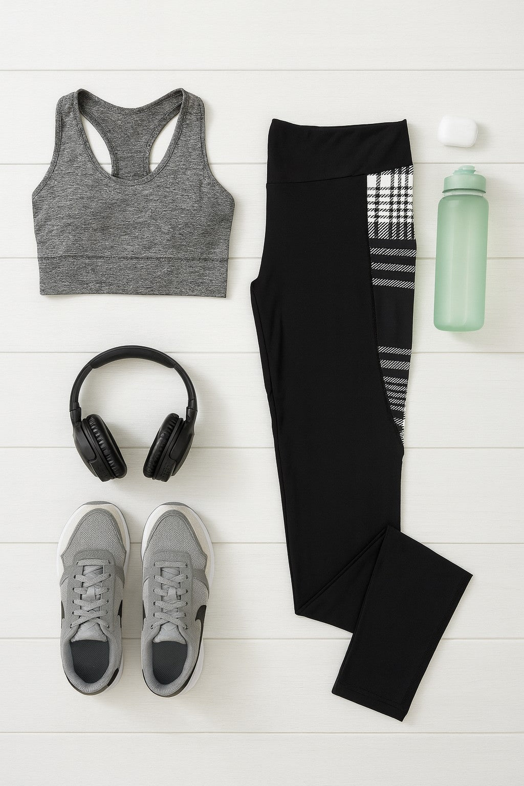 The Gabby Black And White Plaid Panel Leggings