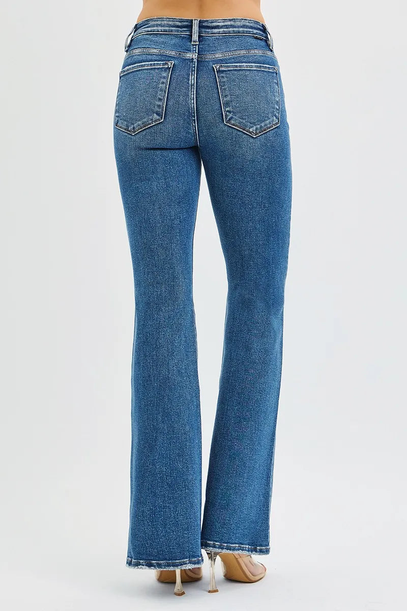 Dark Risen Full Size Tummy Control High Rise Flare Jeans Plus Size