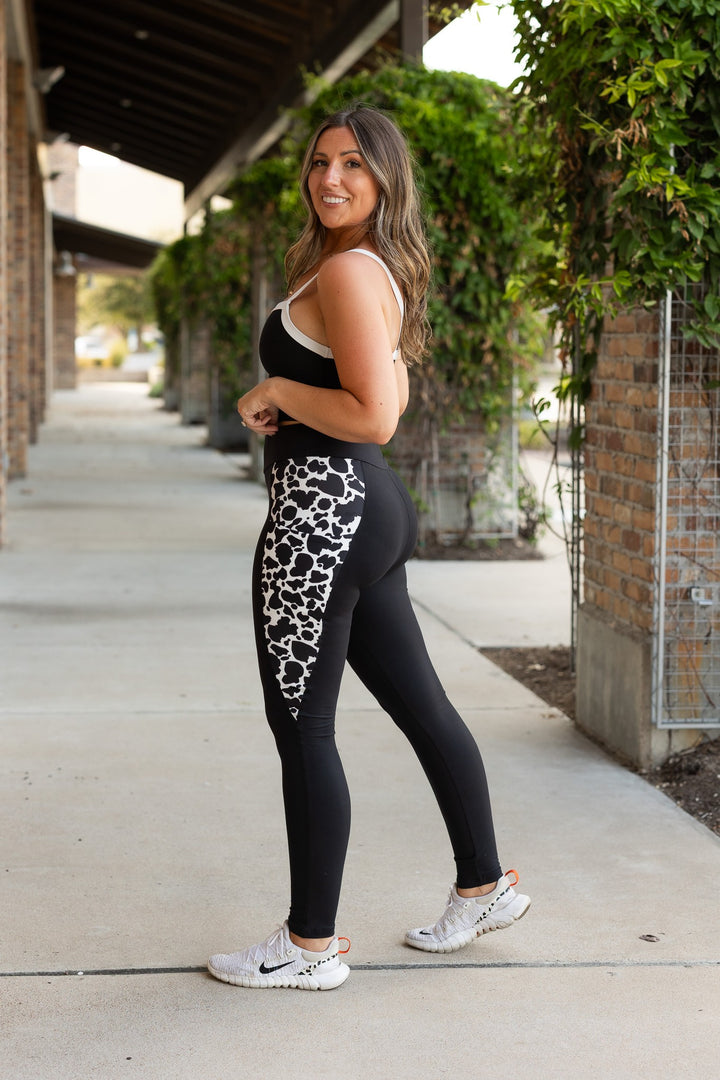 The Carolina Cow Print Panel Leggings