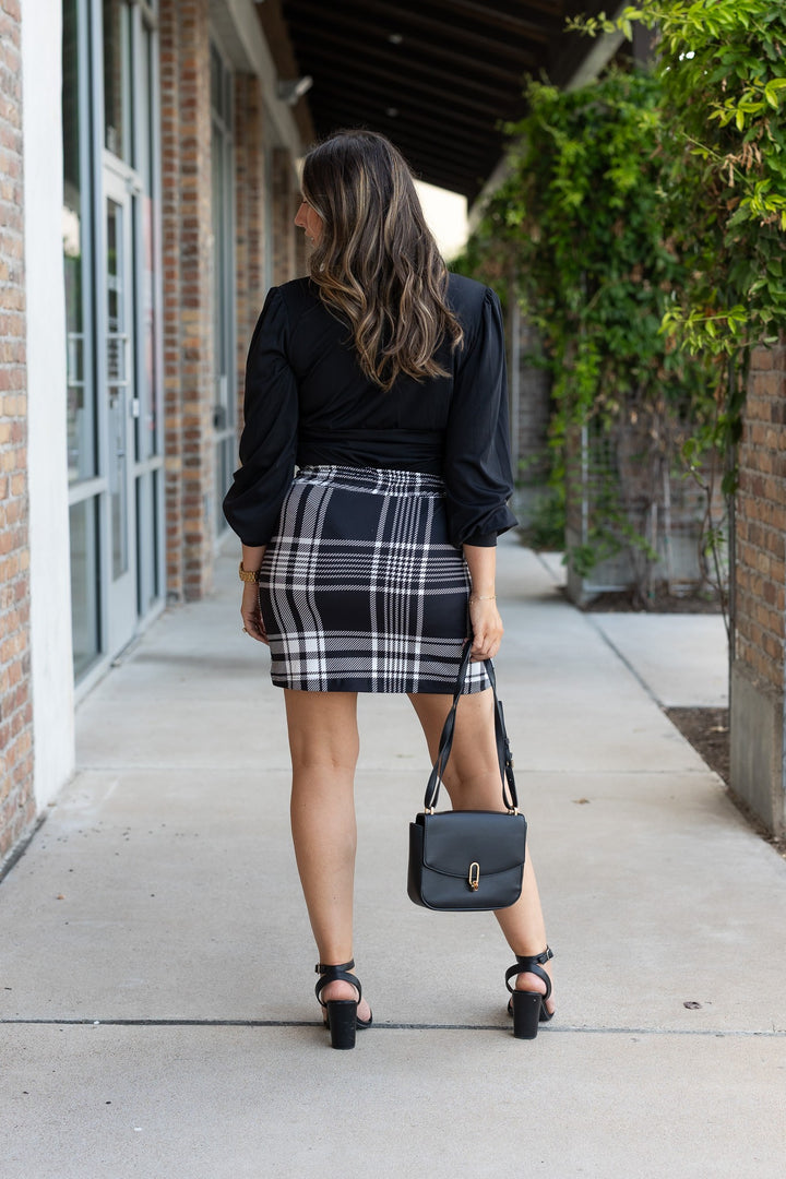 The Amelia Black And White Plaid Jogger Skirt