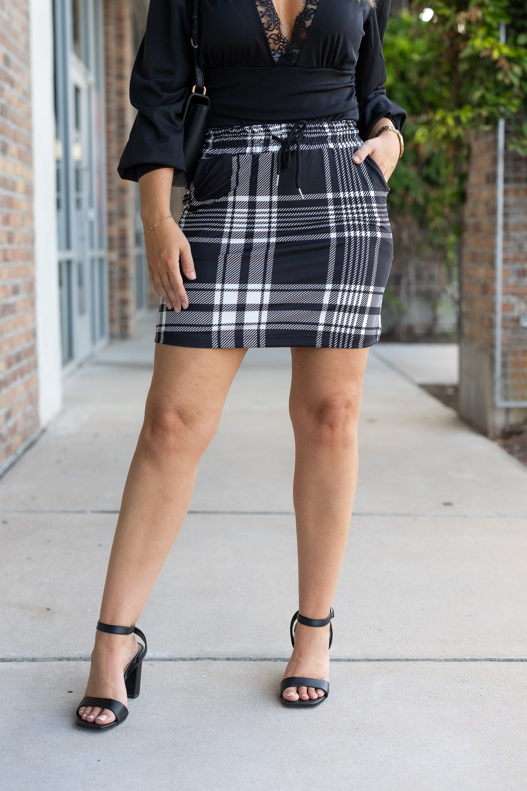 The Amelia Black And White Plaid Jogger Skirt