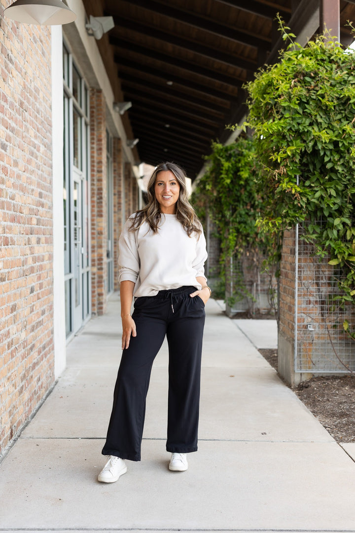 Black The Morgan Casual Loose Fit Wide Leg Pants