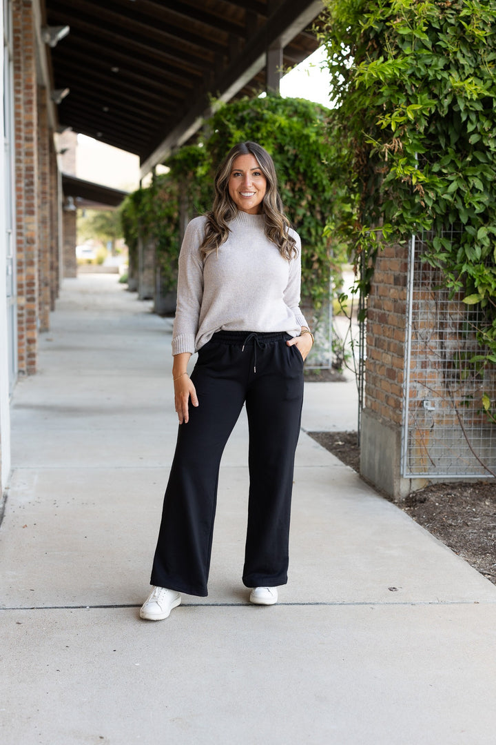 Black The Jenna Comfy Wide Leg Fleece Pants