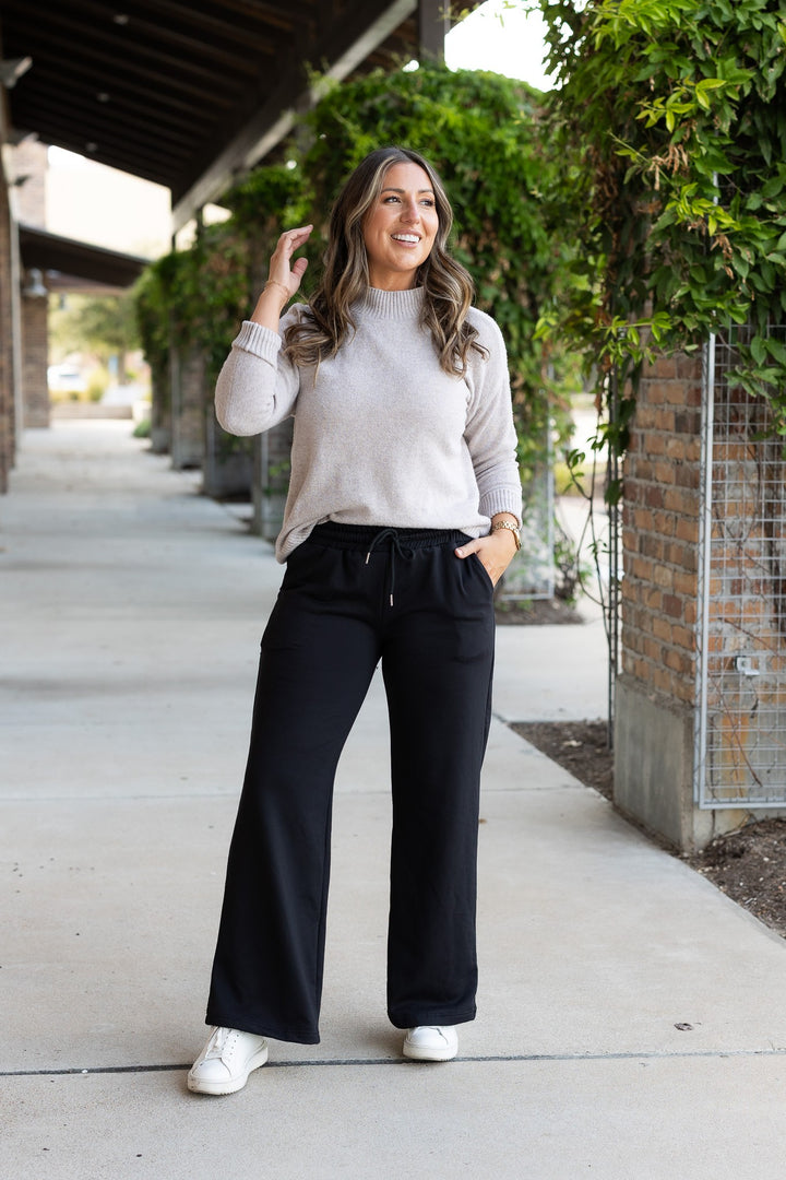 Black The Jenna Comfy Wide Leg Fleece Pants
