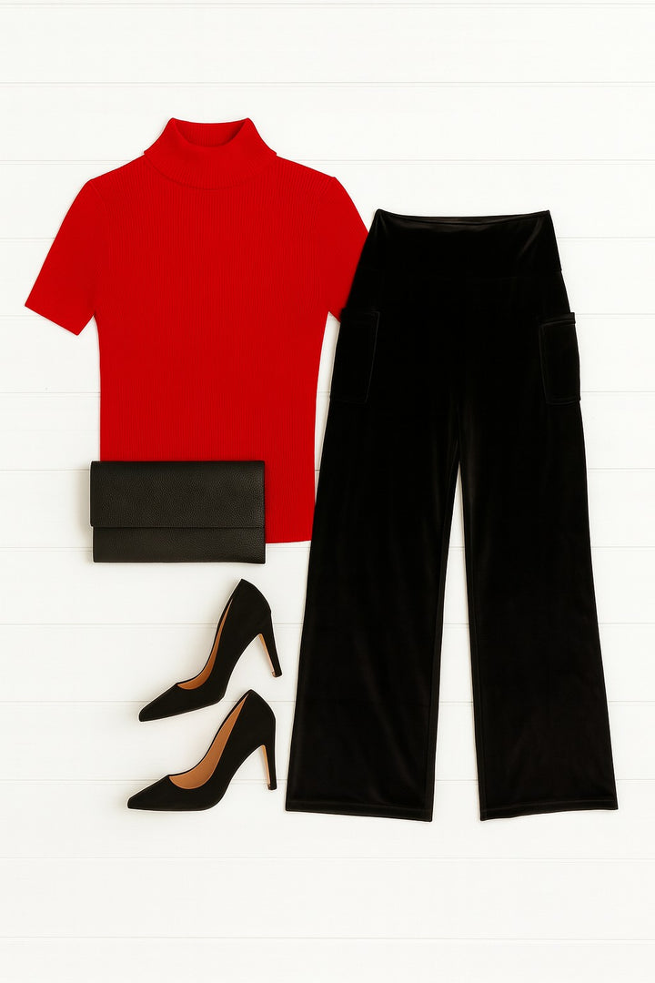 The Regina Black Velvet Wide Leg Pants