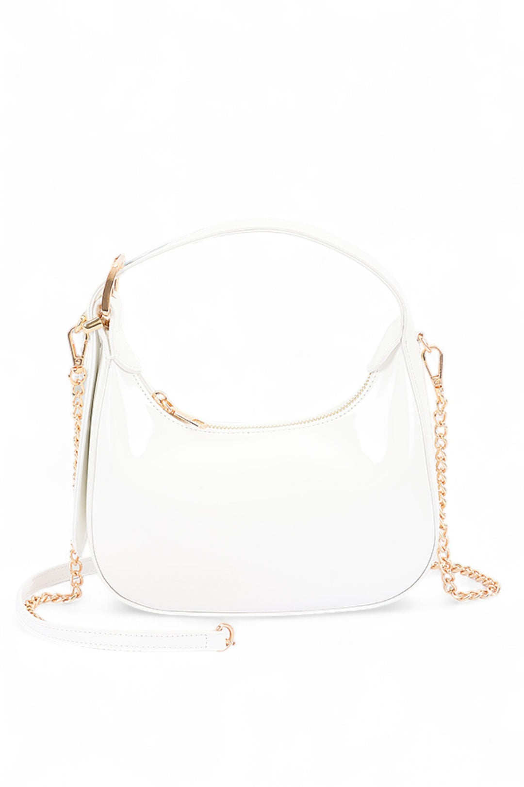White Patent Faux Leather Top Handle Swing Bag