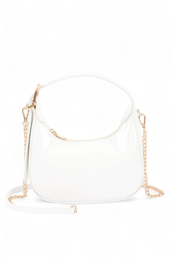 White Patent Faux Leather Top Handle Swing Bag