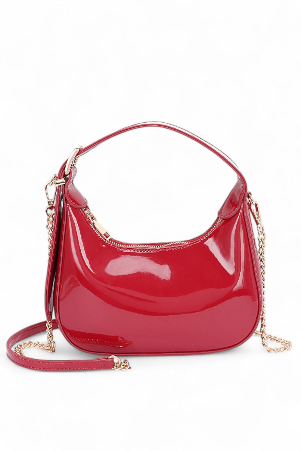 Burgundy Patent Faux Leather Top Handle Swing Bag
