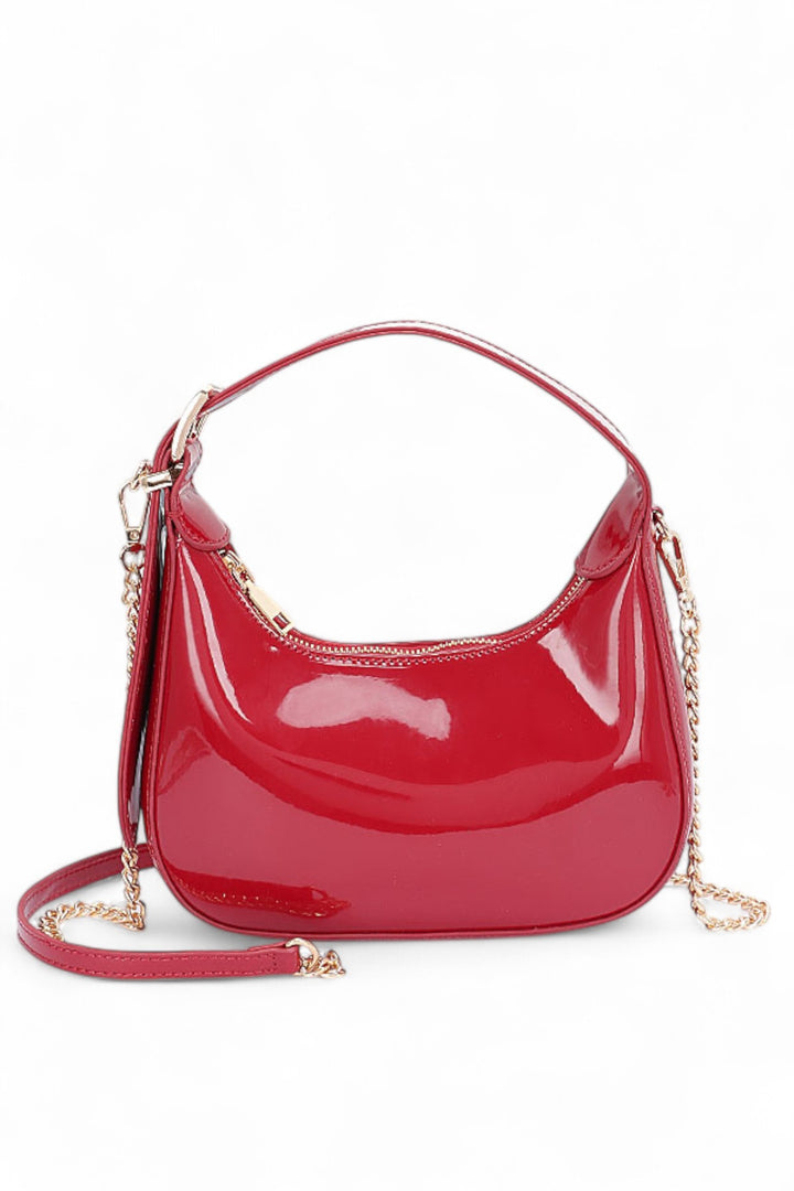 Burgundy Patent Faux Leather Top Handle Swing Bag