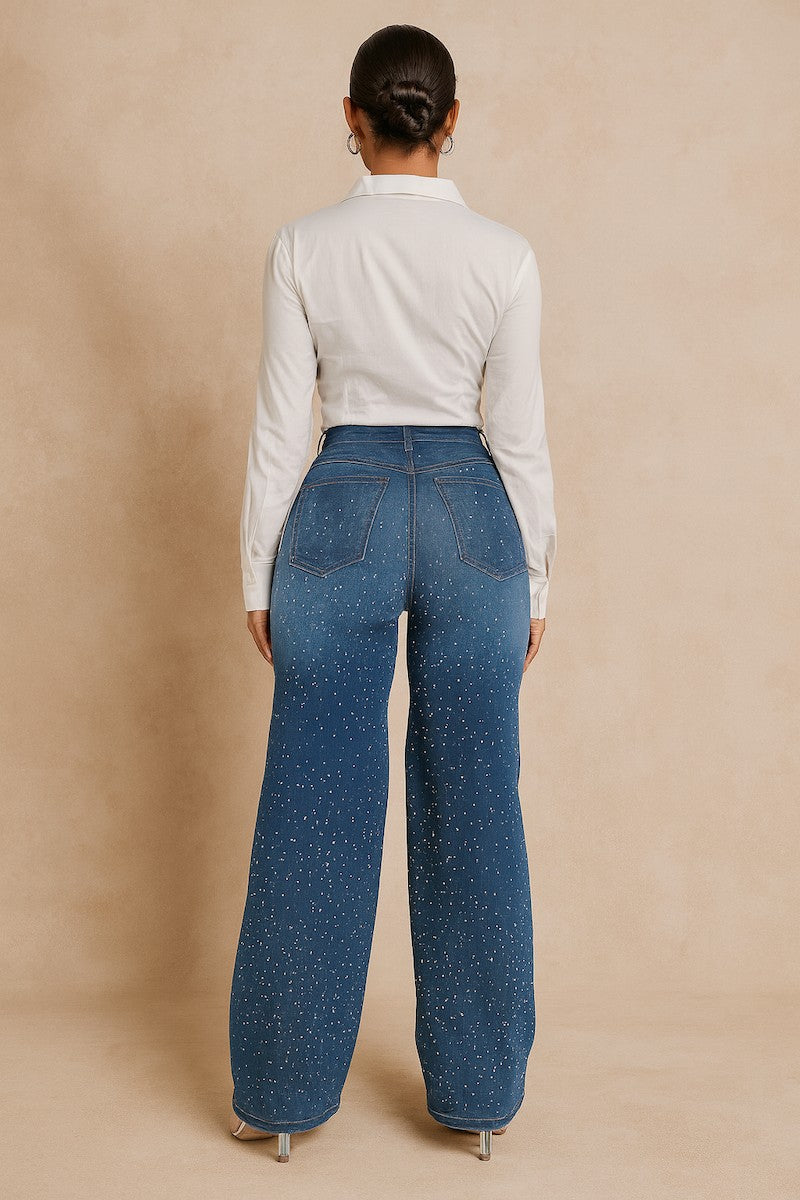 Wide Leg Rhinestone Jean
