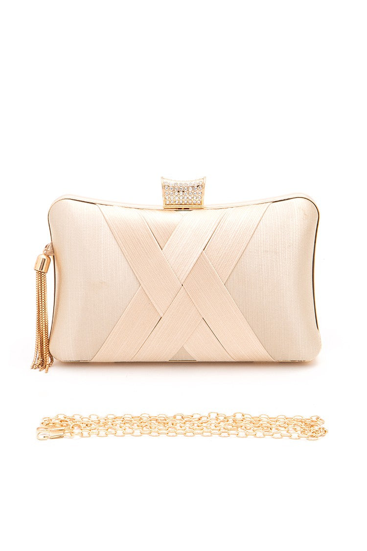 Gold Satin Pleated Party Box Clutch