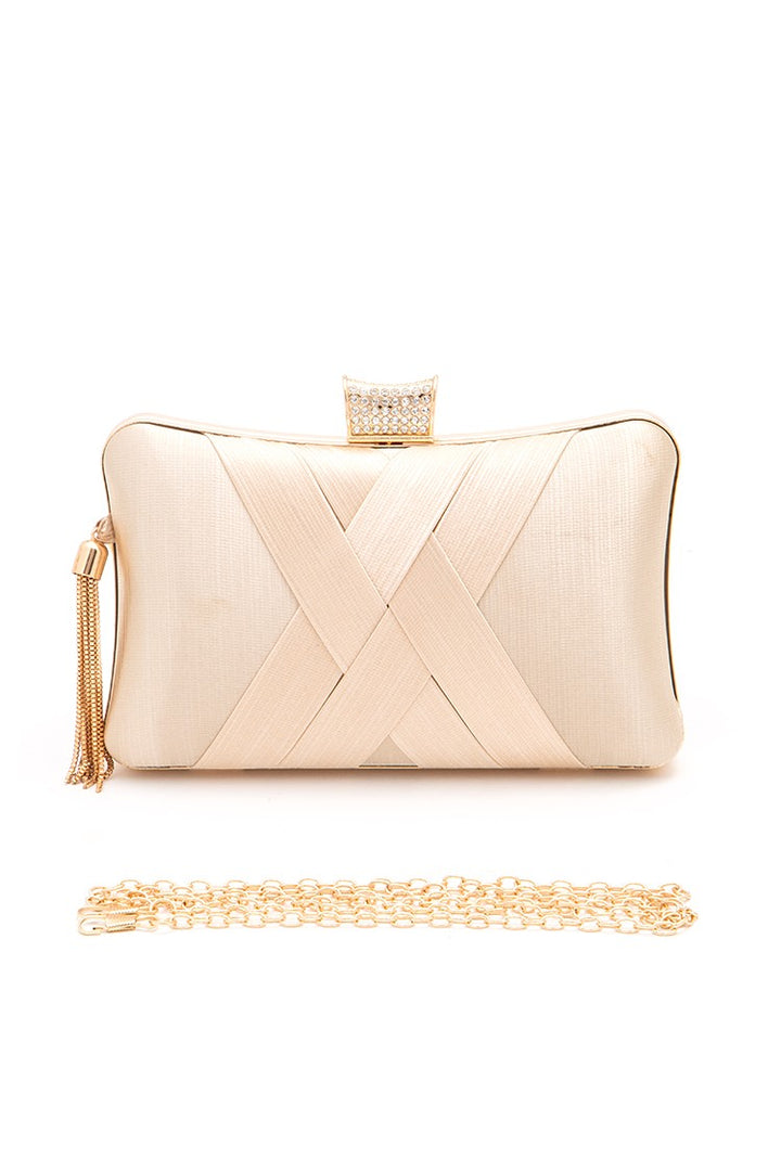 Gold Satin Pleated Party Box Clutch