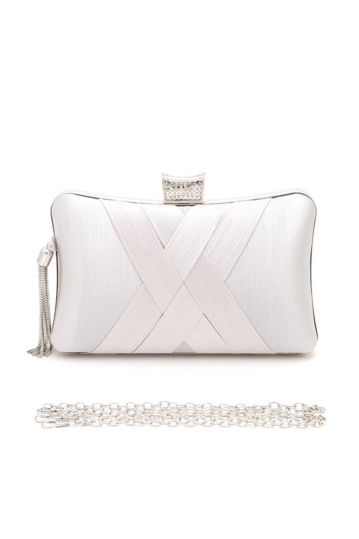 Silver Satin Pleated Party Box Clutch