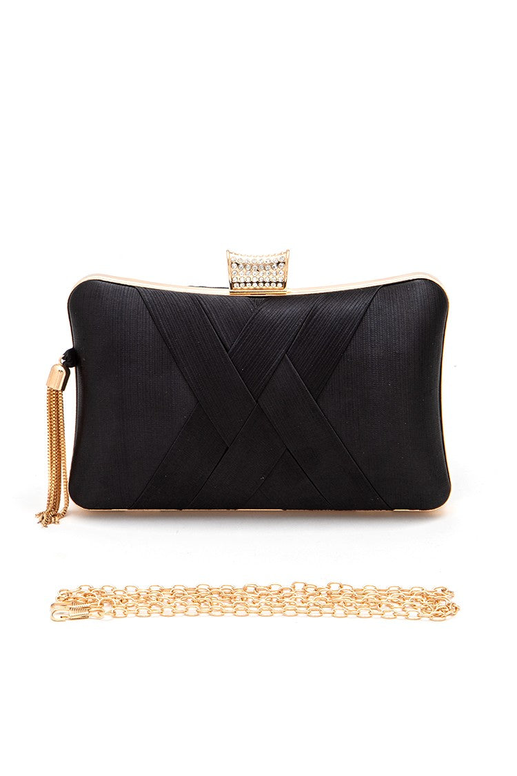 Black Satin Pleated Party Box Clutch