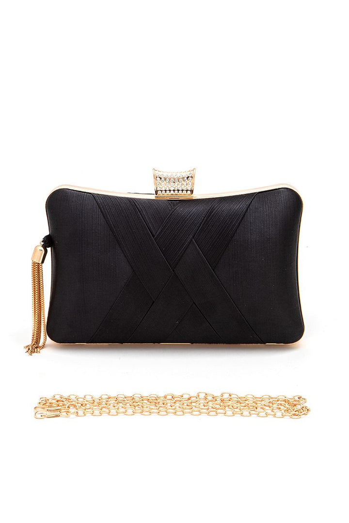 Black Satin Pleated Party Box Clutch