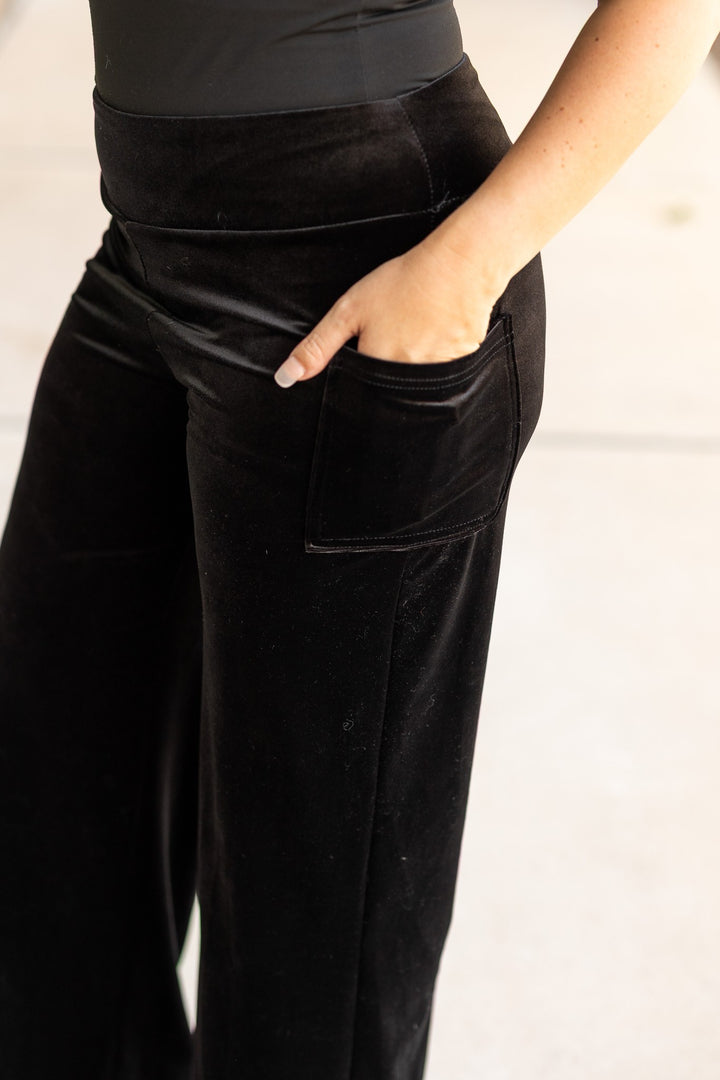 The Regina Black Velvet Wide Leg Pants