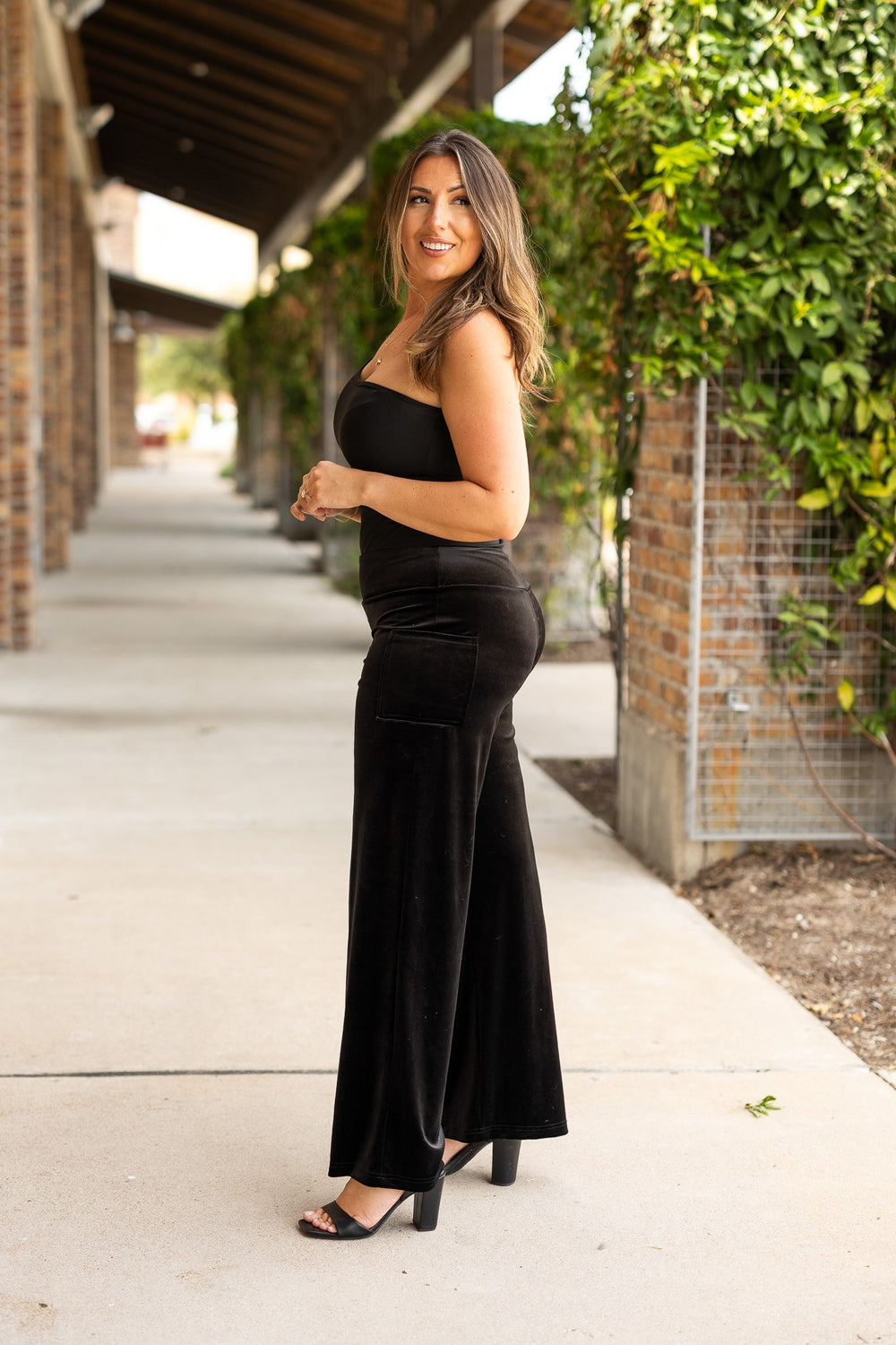 Black The Regina Black Velvet Wide Leg Pants