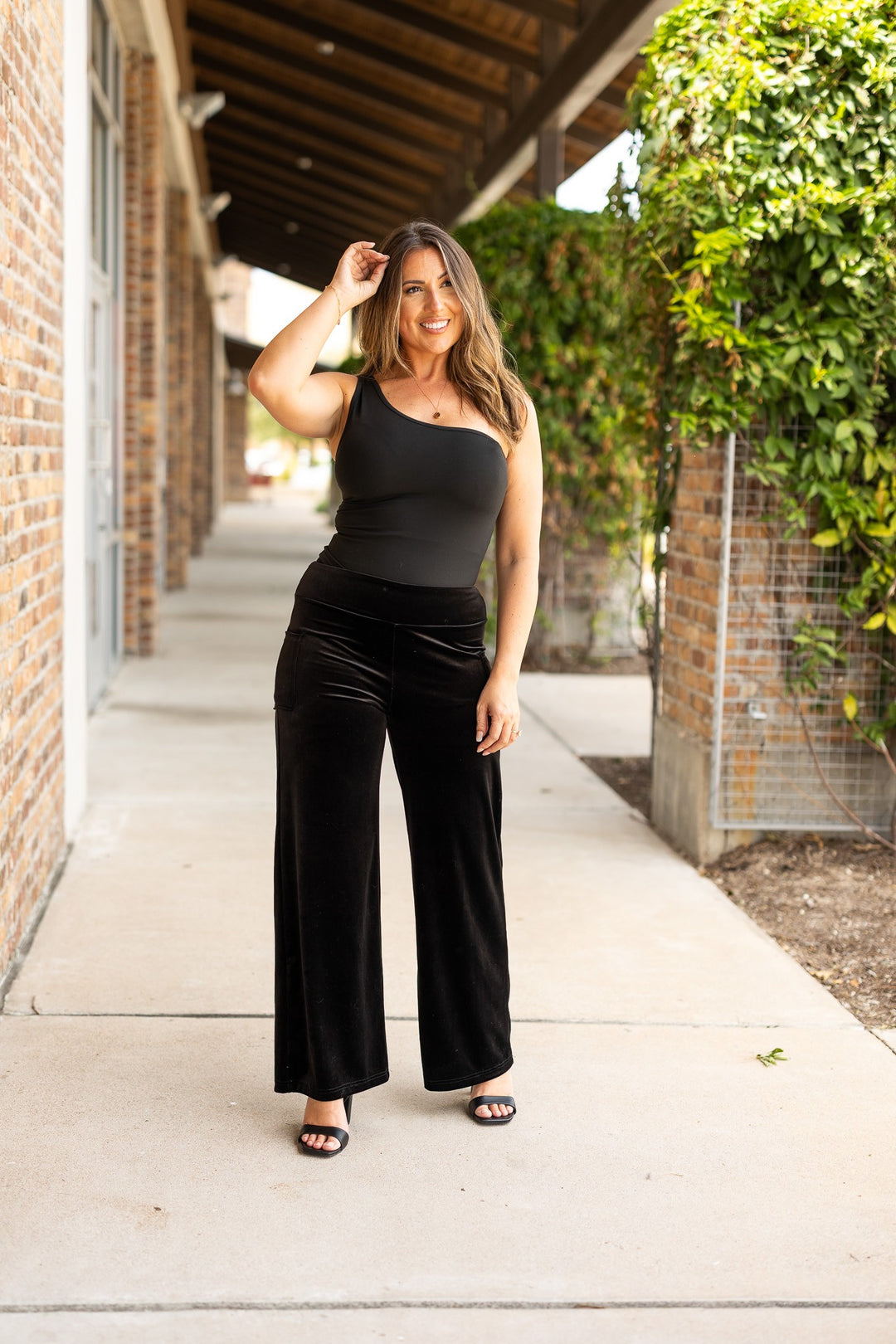 The Regina Black Velvet Wide Leg Pants