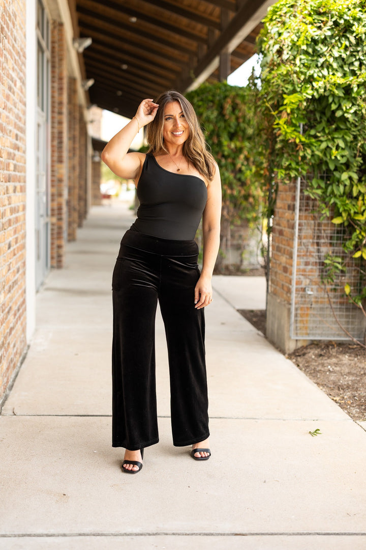 The Regina Black Velvet Wide Leg Pants