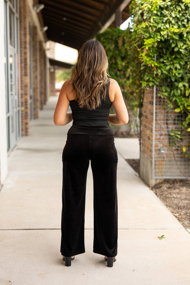 The Regina Black Velvet Wide Leg Pants