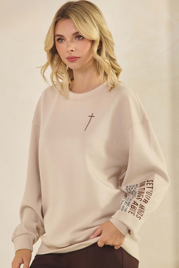 Oatmeal Set Your Minds Ultra Comfy Graphic Sweatshirt