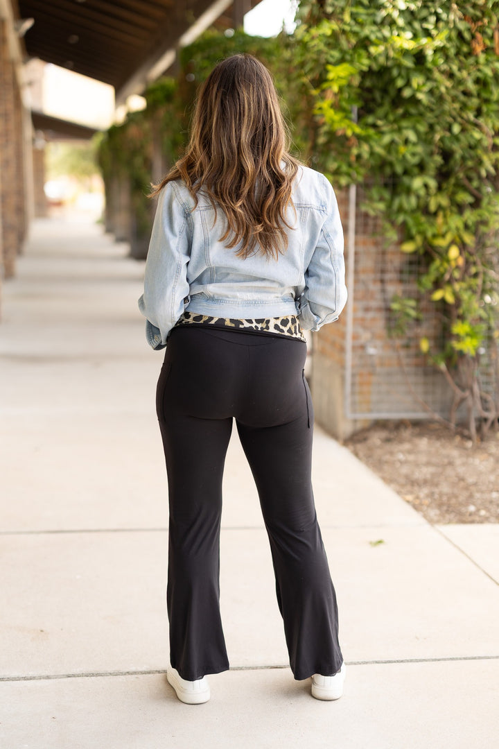The Kristen Leopard Fold Over Bootcut Leggings