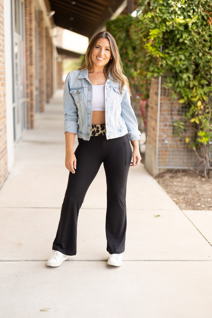 Black And Leopard The Kristen Leopard Fold Over Bootcut Leggings