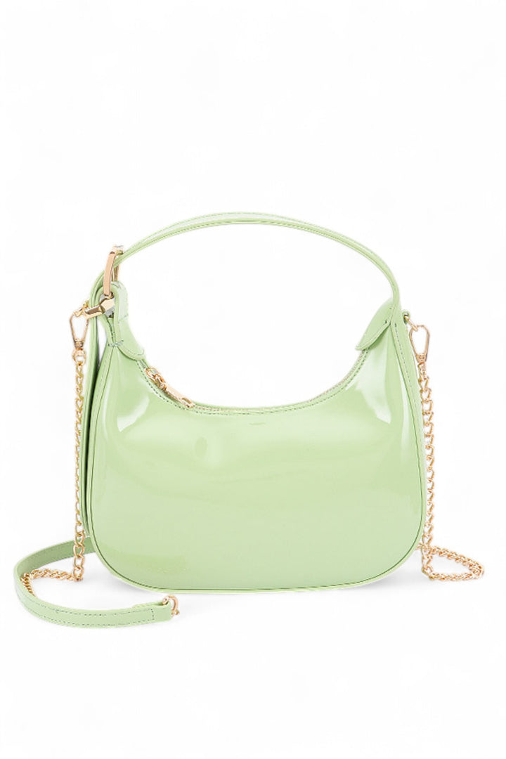 Light Green Patent Faux Leather Top Handle Swing Bag 1