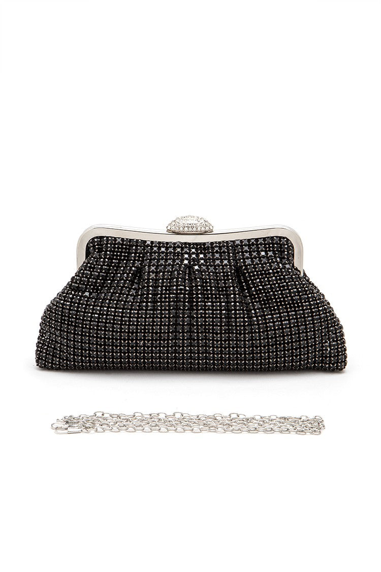 Silver Full Stone Statement Soft Clutch Bag