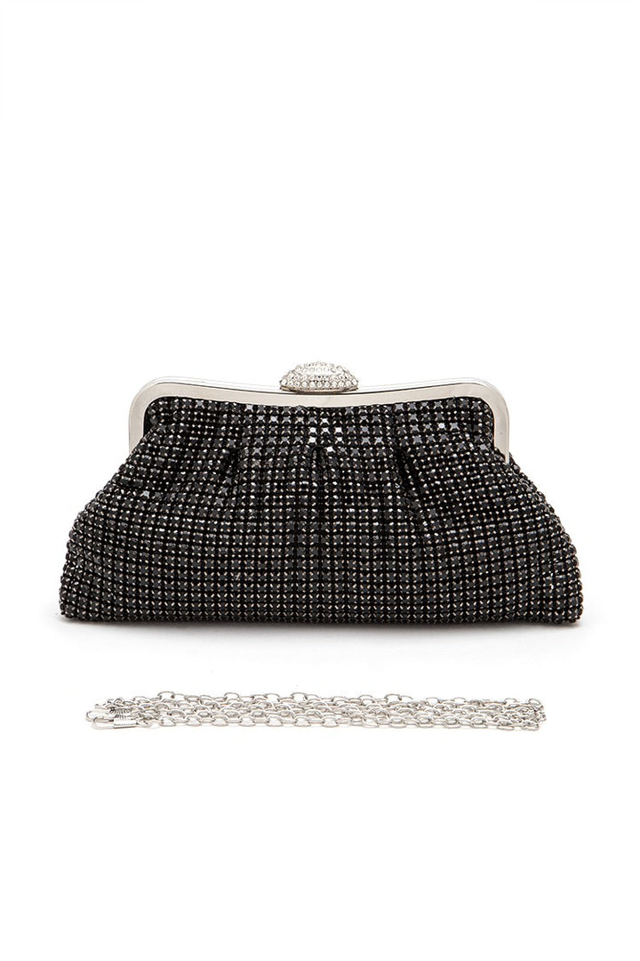 Silver Full Stone Statement Soft Clutch Bag