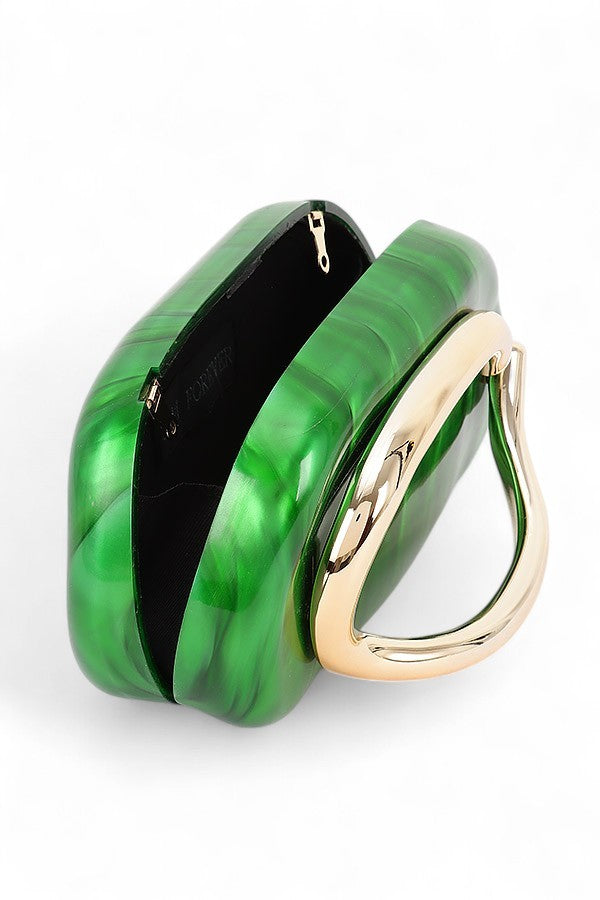 Gold Iconic Handle Marble Resin Box Clutch