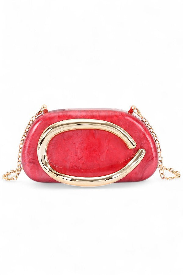 Gold Iconic Handle Marble Resin Box Clutch