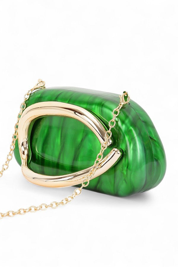 Pink Gold Iconic Handle Marble Resin Box Clutch