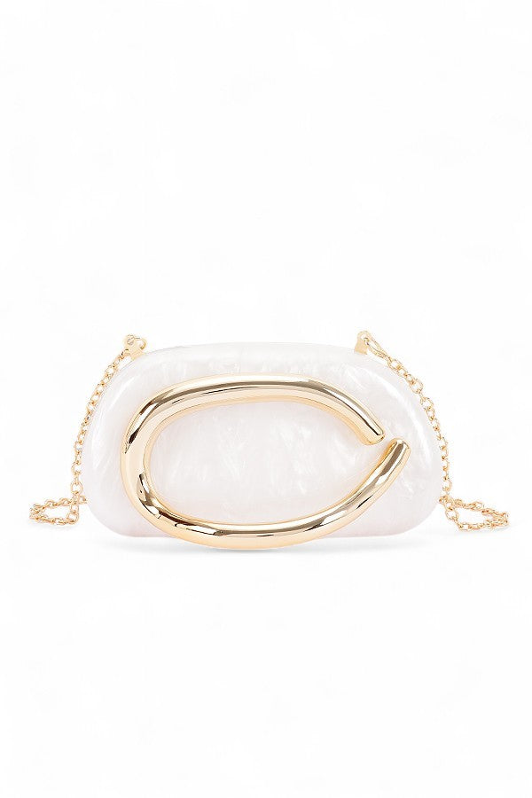 Gold Iconic Handle Marble Resin Box Clutch