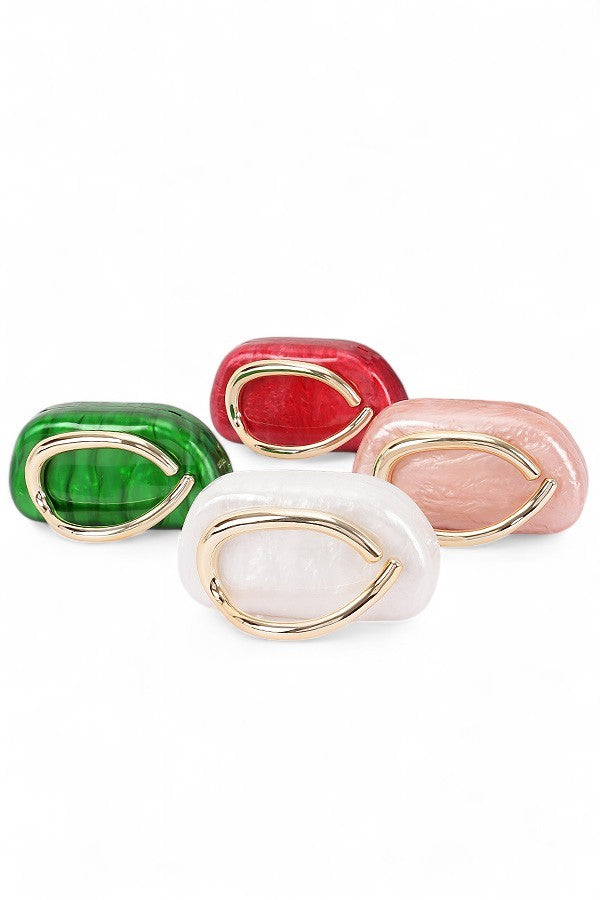 Green Gold Iconic Handle Marble Resin Box Clutch