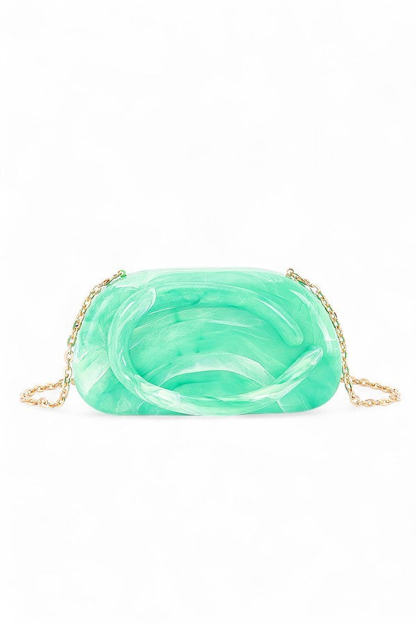 Coffee Tonal Iconic Handle Marble Resin Box Clutch