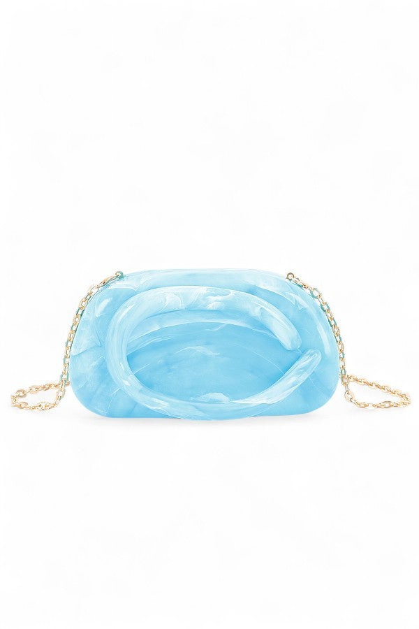 White Tonal Iconic Handle Marble Resin Box Clutch