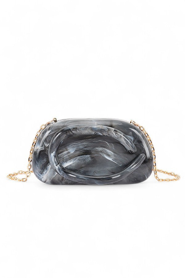 Fuchsia Tonal Iconic Handle Marble Resin Box Clutch